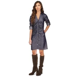 NWT Michael Kors Women's Ruched-Front Long Sleeve Denim Blue Shirtdress Size L